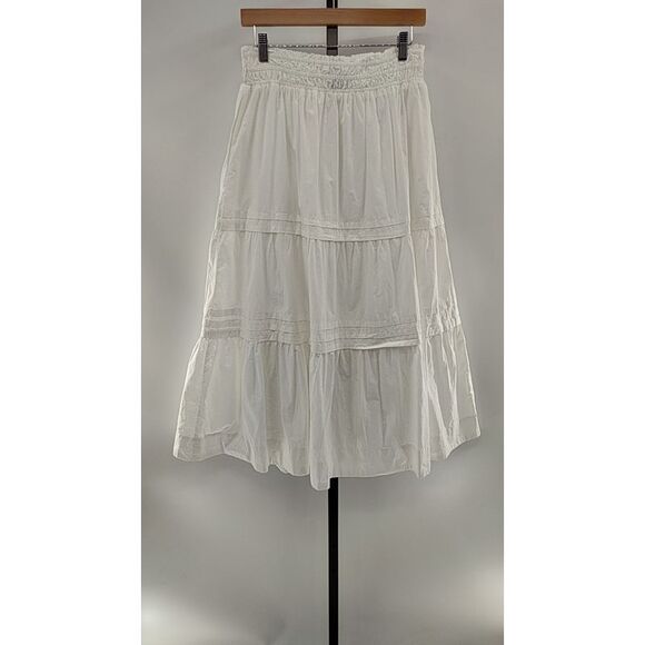 Quince Women 100% Organic Cotton Poplin Tiered Maxi Skirt Classic White Basic M - Picture 2 of 2